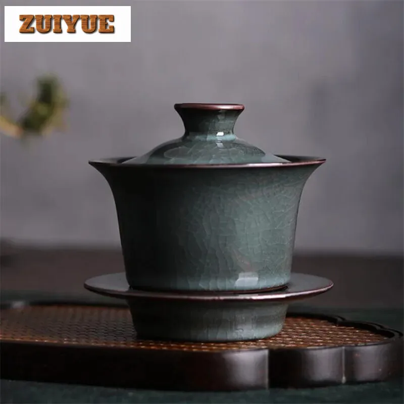 

190ml Retro Ice Crack Ceramic Gaiwan Teacup Handmade Iron Pattern Tea Tureen Bowl Chinese Luxury Porcelain Teaware Drinkware