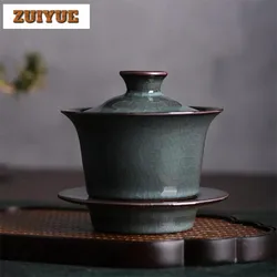 190ml Retro Ice Crack Ceramic Gaiwan Teacup Handmade Iron Pattern Tea Tureen Bowl Chinese Luxury Porcelain Teaware Drinkware