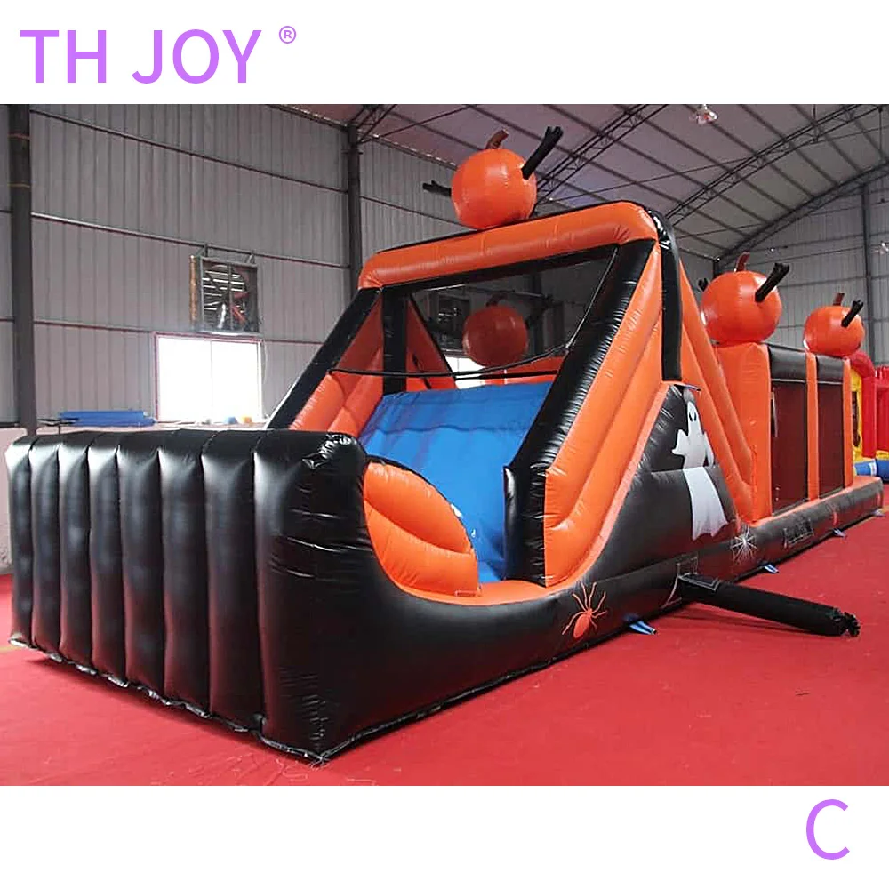 By ship to door, 40ft 12m Commercial Halloween Obstacle Course, 2025 new Inflatables Haunted house Obstacle Course bouncy slide