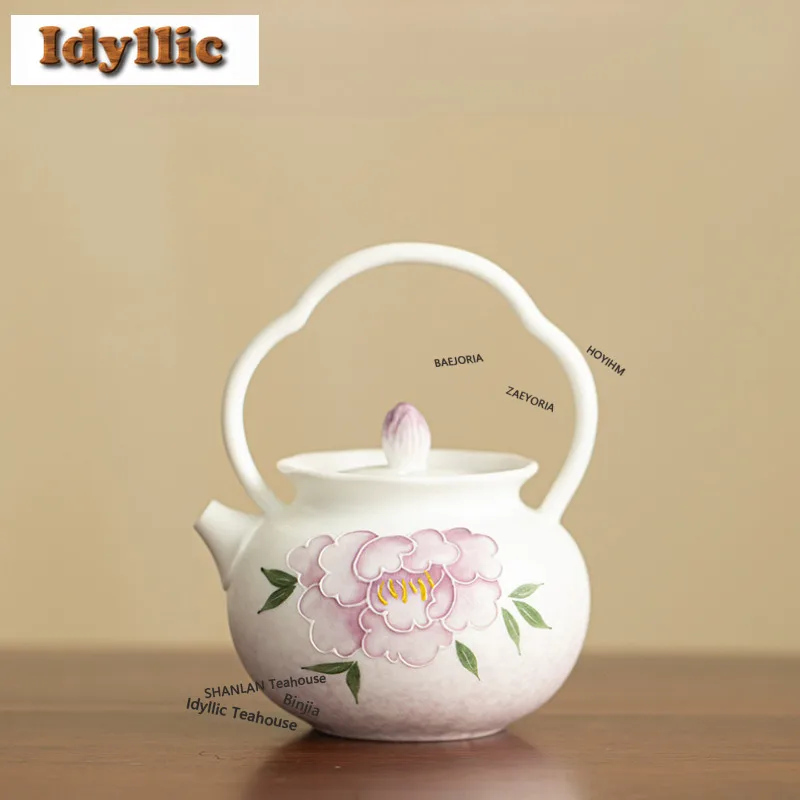 

200ml Hand-painted Peony Flower Teapot Creative Tea Infuser Pot Tea Making Kettle With Ball Hole Cafes Accessories Ornaments