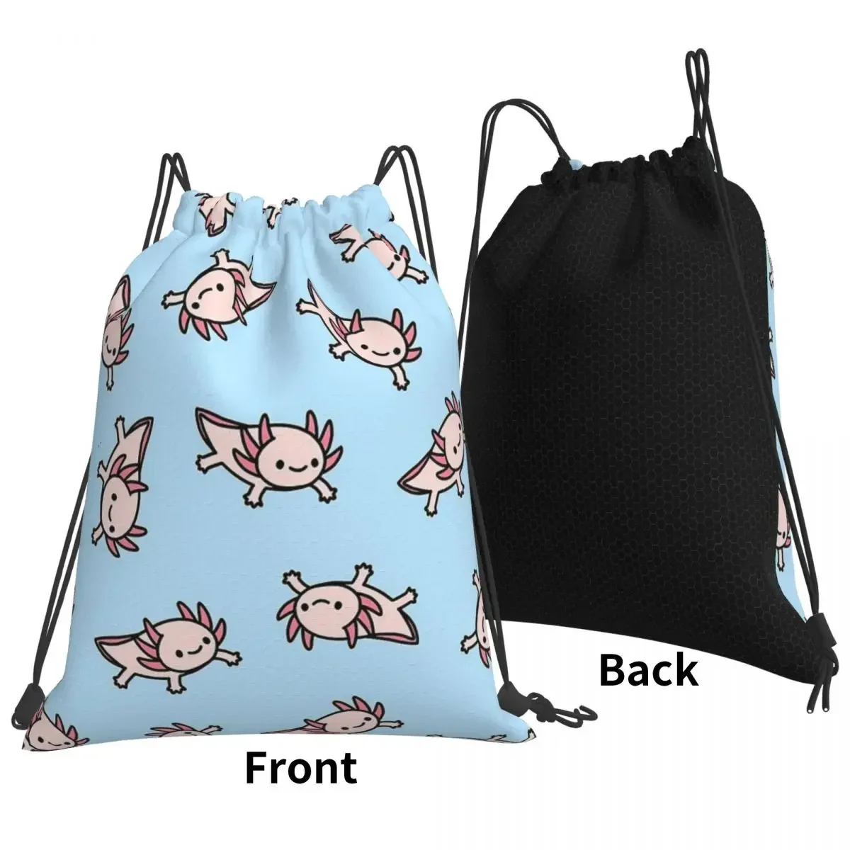 Axolotl Sea Animal (18) Backpacks Casual Portable Drawstring Bags Drawstring Bundle Pocket Storage Bag BookBag For Travel School