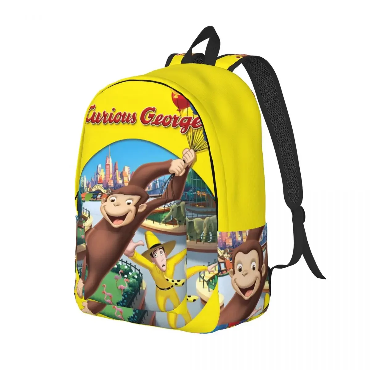 Curious George Monkey Cartoon Backpack for Men Women Cool Student Work Daypack TV Series Laptop Computer Canvas Bags with Pocket