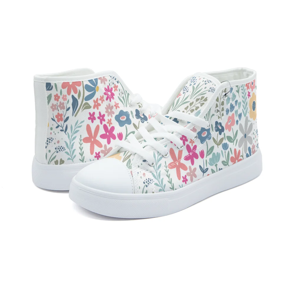 

High top canvas shoes with flower and plant paint design high quality casual sports shoes fashionable and youthful shoes