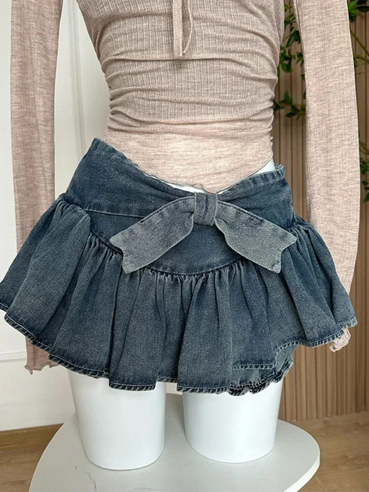 Mulheres denim azul jean saias shorts 2024 verão arco quente meninas mini saia linha a streetwear sexy y2k irregular kawaii coquette