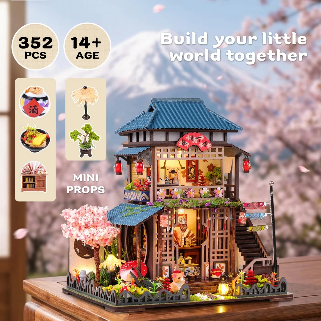 DIY Miniature House Kit, Japanese‑Style Tiny Dollhouse Model, Mini Wooden House Building Kit, Creative Handmade Craft Decoration