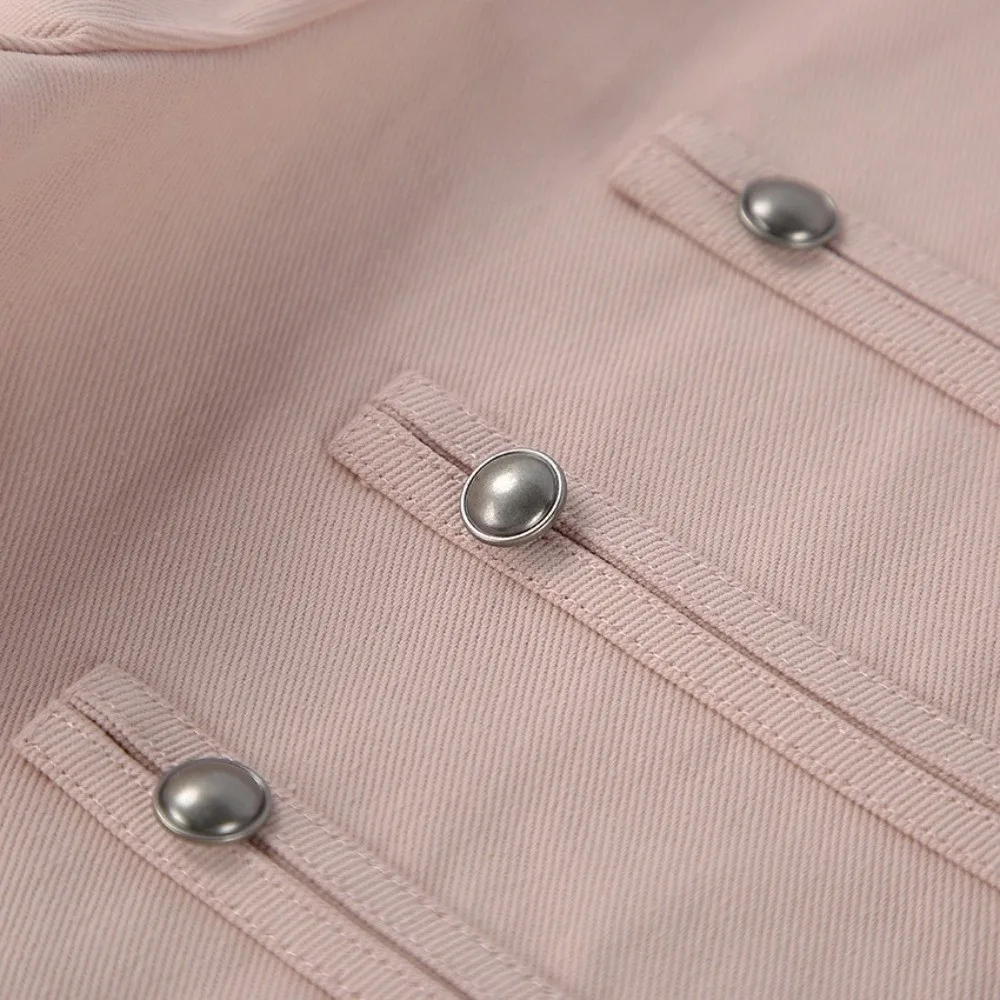 Stand Collar Women Napoleon Style Jacket Decorative Buttons Strap Detail Ladies Cropped Outerwear Cropped Length