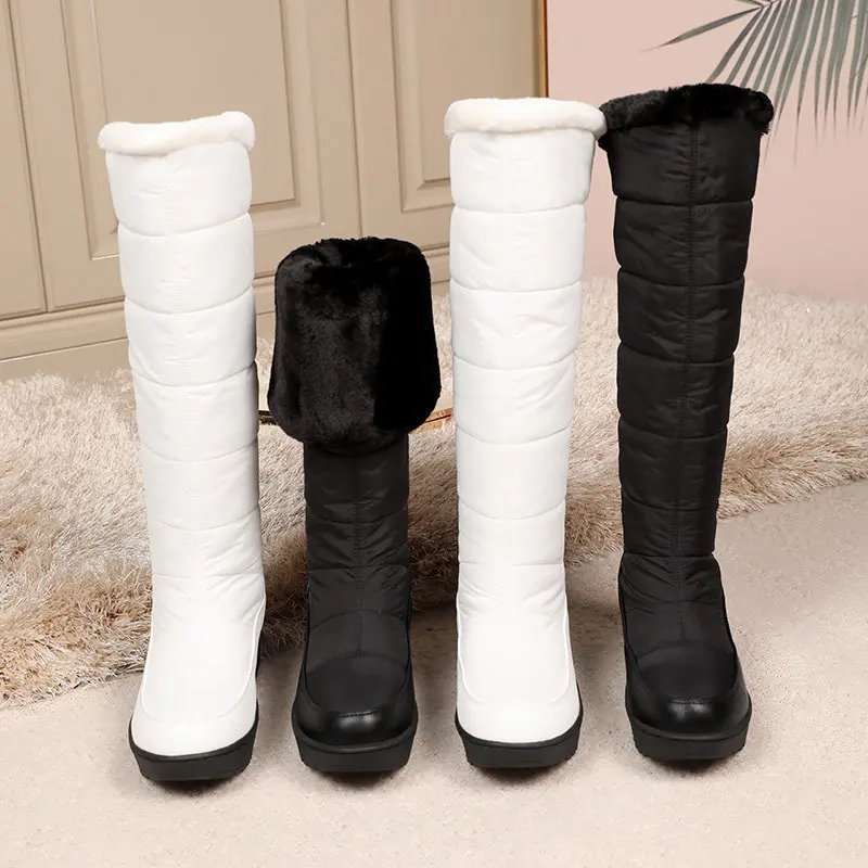 ORCHA LISA Winter Snow Boots Light Thick Heel Lace Warm Casual Daily Booties Plus Size 43 44 Knee High Waterproof Shoes