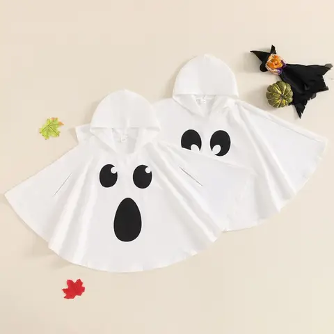 Ghost Print Kid Halloween Costume for Baby Boys and Girls Fancy Dress Cosplay Clothes Hood Cape Gift Cloak Performance Halloween
