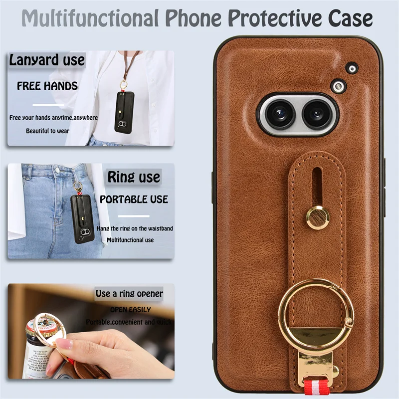 For Nothing Phone 2A New Anti-Shock Business Leather Wristband Cover Case For Nothing Phone 2a Non-Slip Protective Case