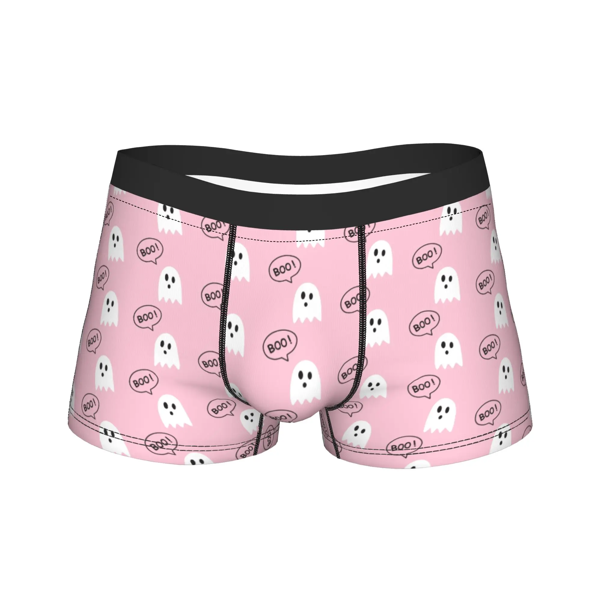 Pink Ghosts Men's Underwear Happy Halloween  Boxer Briefs Shorts Panties Funny Soft Underpants for Male S-XXL