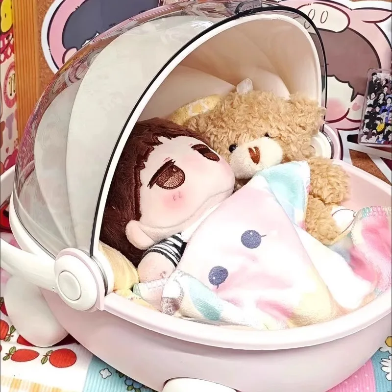 人形なしミニチュアキャリーコット人形収納ボックス Lbb 使用透明クレードルディスプレイキャビネット防塵ドールハウスアクセサリーギフト