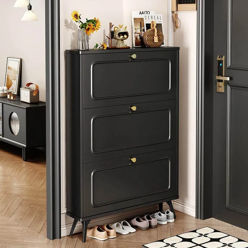Black ultra-thin shoe cabinet, new 2025 popular household door storage cabinet integrated against the wall outdoor very narrow s