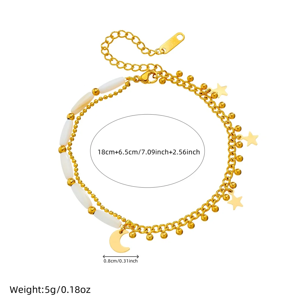 DIEYURO 316L Stainless Steel Star Moon Sparkling Small Sphere Anklets For Women Waterproof Foot Chains Holiday Jewelry Gift