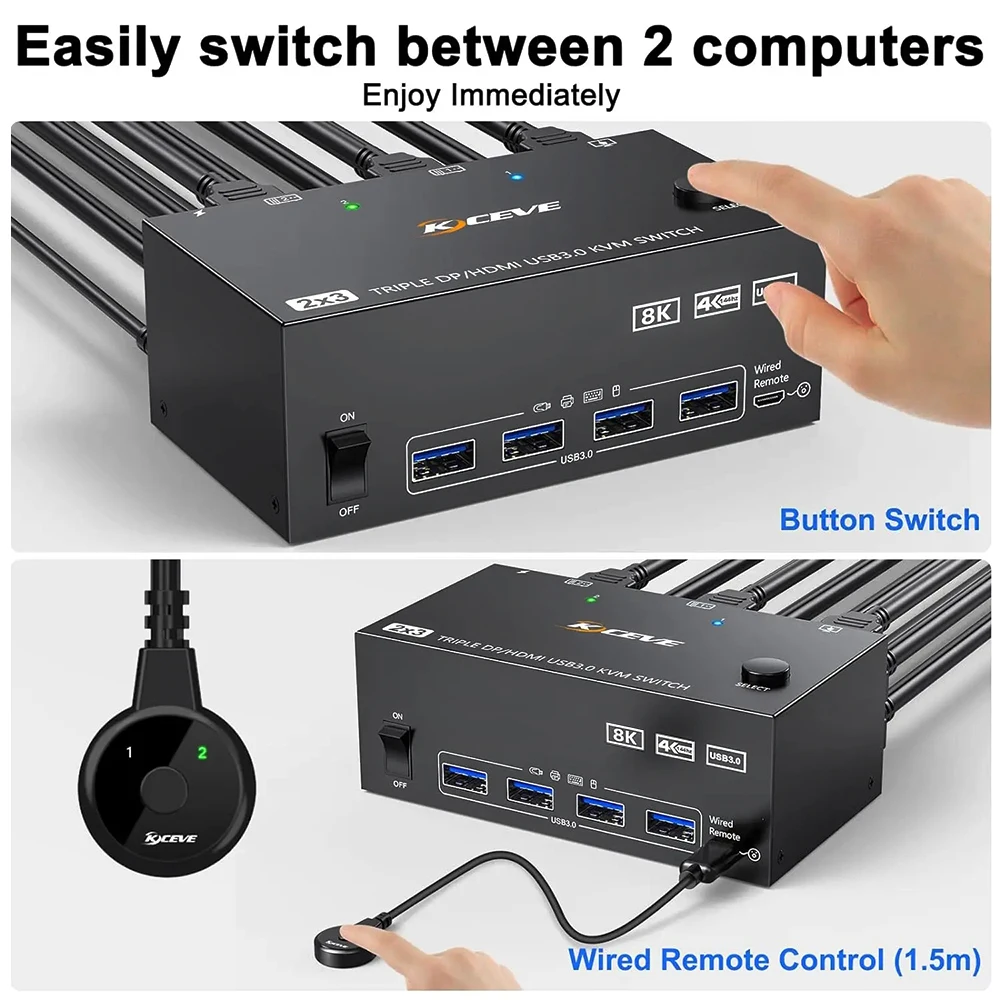 Imagem -03 - Switch Kvm Displayport Hdmi Usb 8k 60hz4k @ 144hz Computadores