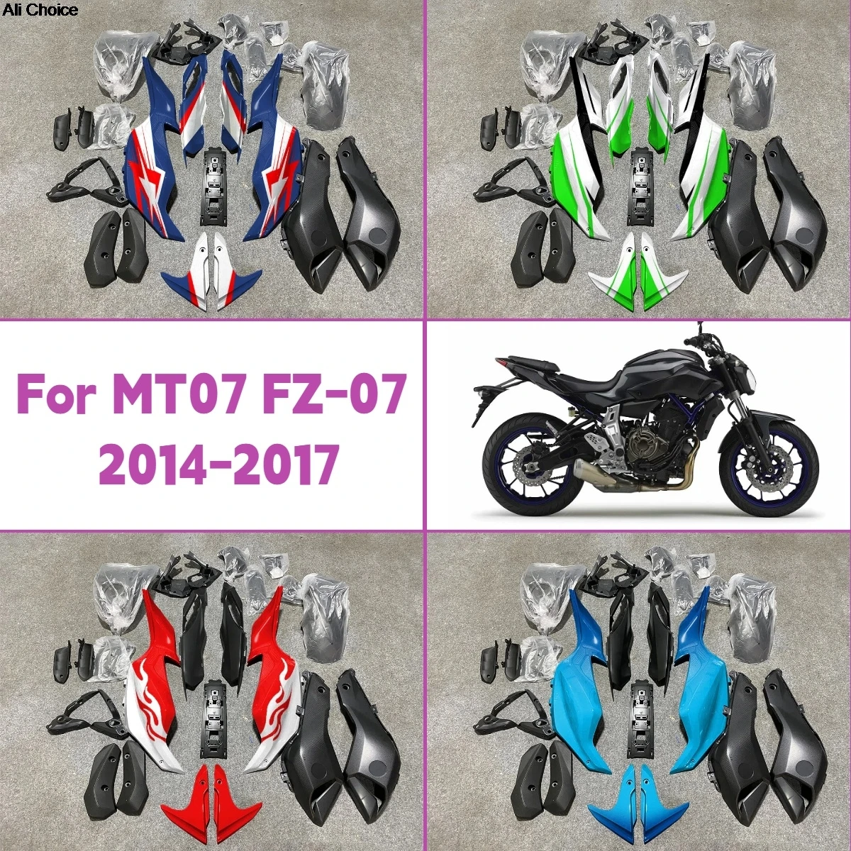 

Fairings for 2014-2017 Yamaha MT07 Hot Red New Style ABS Plastic Motorcycle Fairing Kit Perfect Fit 14-17 FZ-07