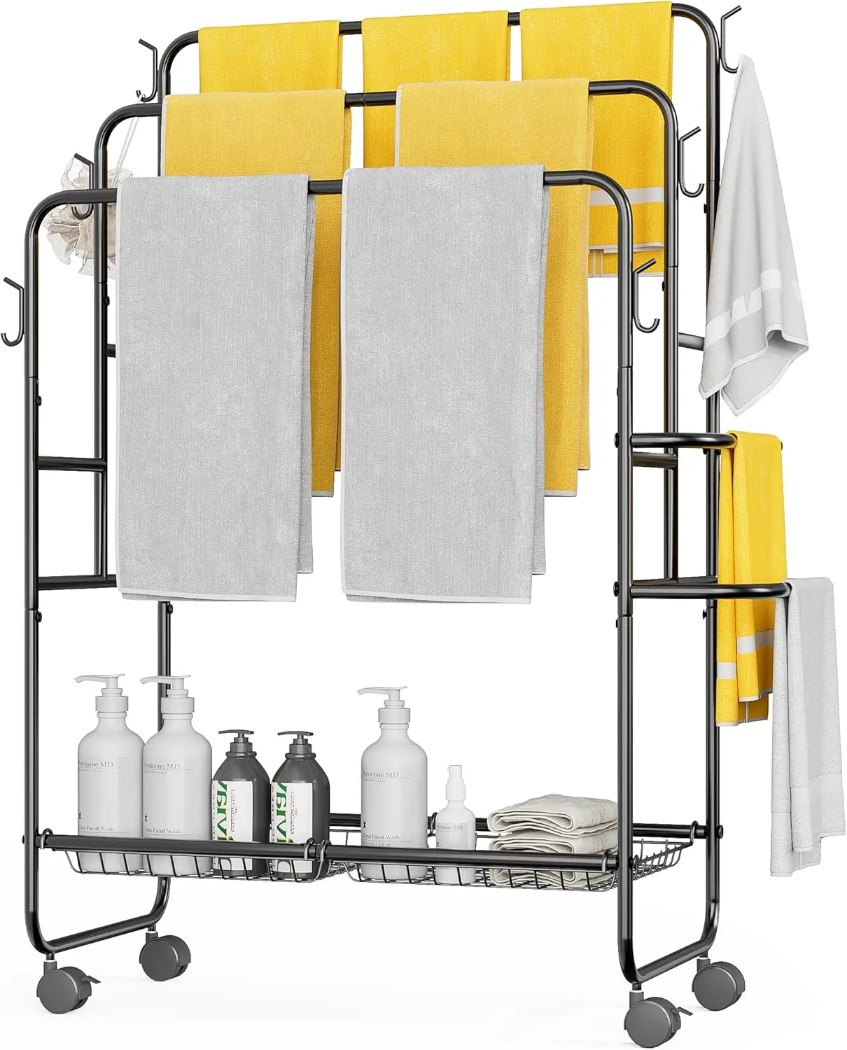 

40\" Freestanding 3-Tier Towel Rack Stand Outdoor Pool and Bathroom Storage Holder with Drying Function