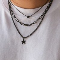 Lacteo Trendy Star Charm Necklace for Men Multilayer Pendant Choker Hip Hop Neck Chain Jewelry Rock Collar Street Daily New
