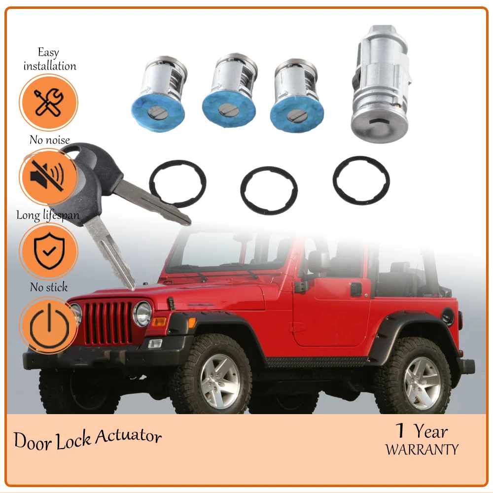 Rugged Complete Lock Set with Ignition Barrel & Keys, Manufactured to fit Jeep Wrangler TJ 1998-2001, Wear-Resistant oem 703719