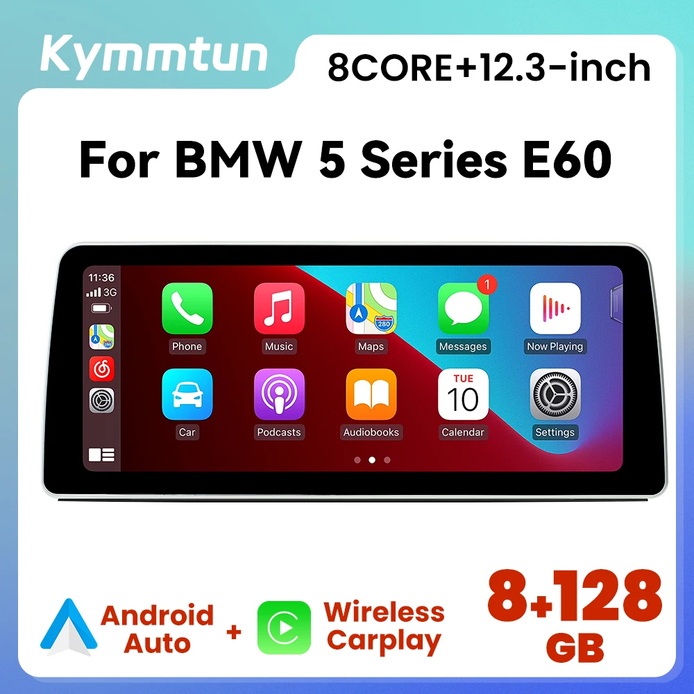 Autoradio Android 14 da 12.3 pollici per BMW Serie 5 E60 E61 CCC CIC 2003-2010 con CarPlay Wireless, Navigazione GPS e Unità Multimediale