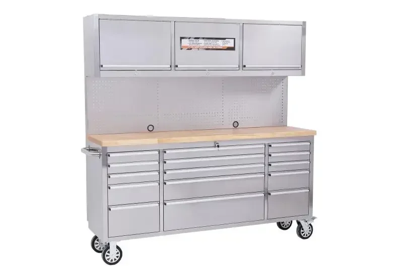 

ААмериканский 72-дюймовый гаражный большой многофункциональный шкаф из цельной древесины из нержавеющей стали для авторемонта, тележка, гоночная рабочая станция