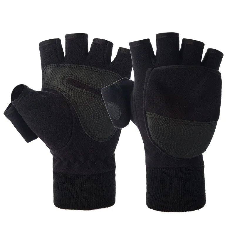 Winter Flip Cover Black Fishing Gloves Half Finger Anti-Slip Breathable Camera Photography Outdoor Warm Gloves