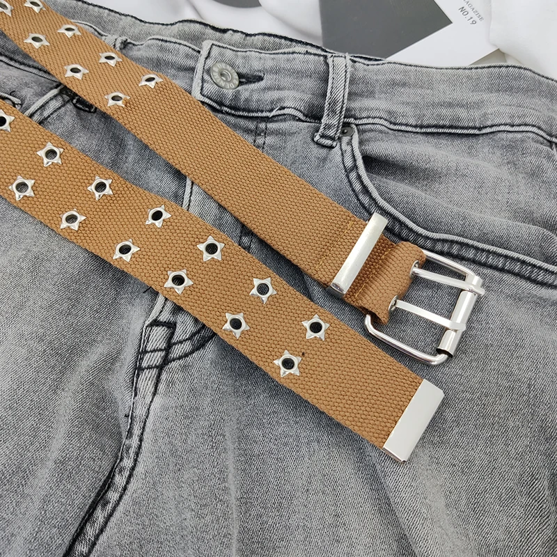 Unisex All-Hole Jeans Punk Rock Belt Female Goth Canvas Man Belts For Women Brow Aesthetic Long Students Girls Boys Waistband