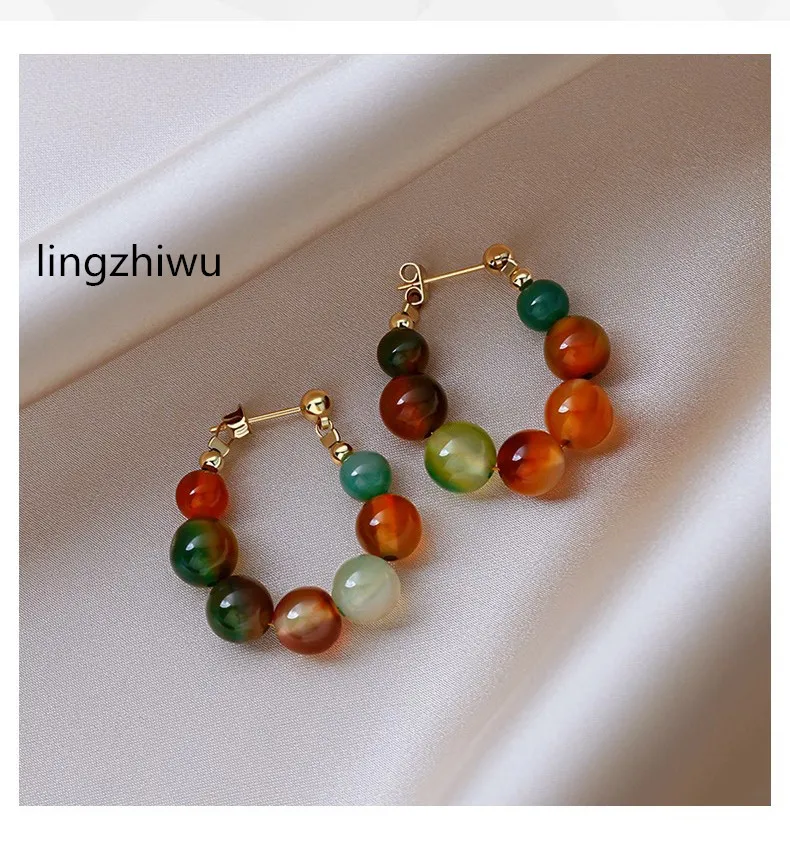 lingzhiwu British Design Dopamine Earrings Top Quality Vintage Exquisite Ear Decoration New Arrive