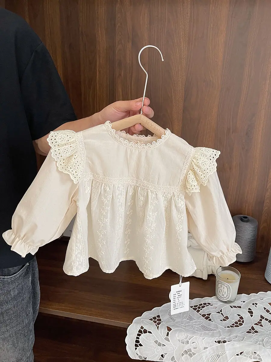 New 1-5-year baby girl lace jacquard doll shirt for children\'s autumn wear new sweet Blouse for girls