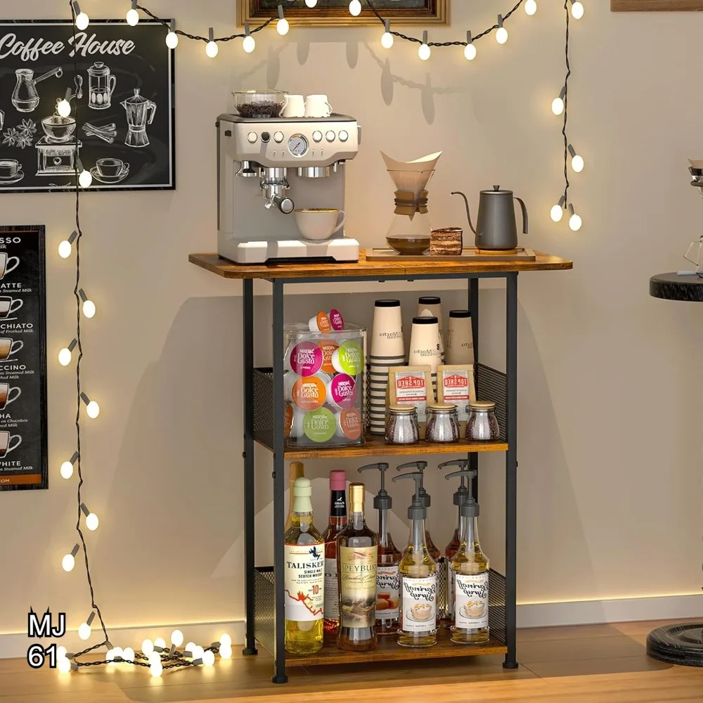 

Трехуровневая мини-полка для кофейного уголка, угловой шкаф в стиле фермерского дома для гостиной, кухни - коричневый и черный