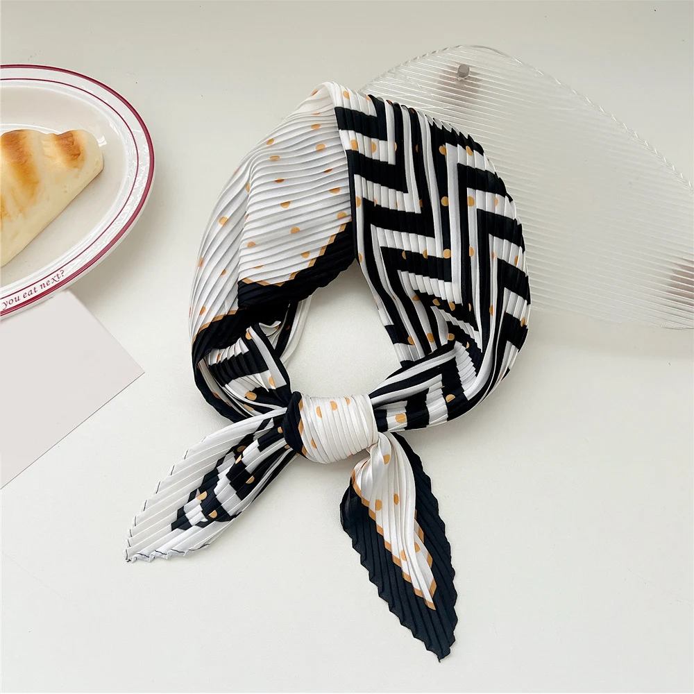 Square Scarf Silk Scarf Printed Headband Pleated Decor Women Neckerchief Hair Bands Elegant Neck Scarf Headscarf Bandana Party