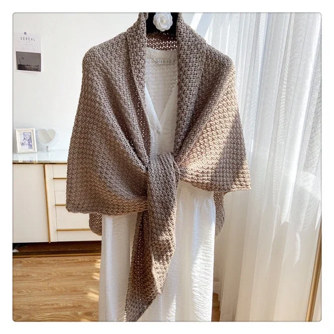 Solid Winter Triangle Scarf Women Knitted Shawl Wraps Large Warm Neckerchief Blanket Female Pashmina Ponchos Tippet White