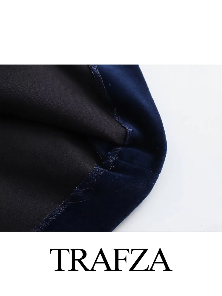 TRAFZA 2024 donne Vintage Navy abito in velluto donna inverno elegante abiti da festa Mini abito donna senza maniche abiti corti