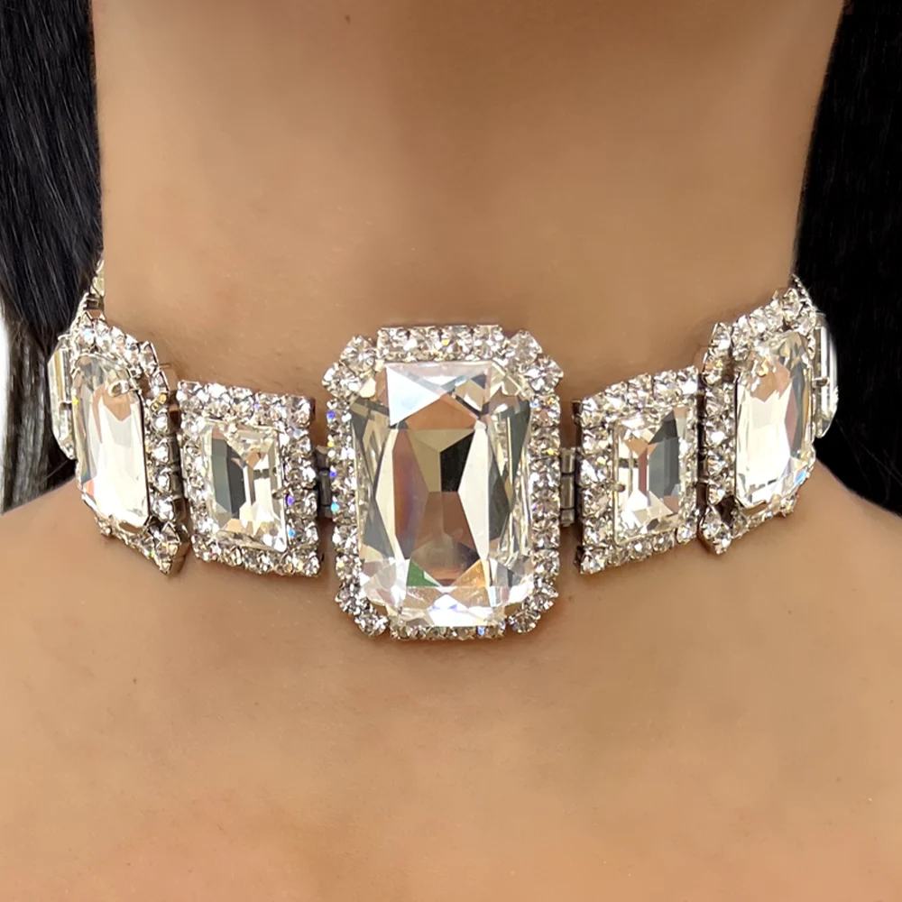Stonefans luksusowy geometryczny Choker kryształowy naszyjnik wysokiej jakości błyszczący kołnierz akcesoria oświadczenie biżuteria Y2k dla kobiet prezent