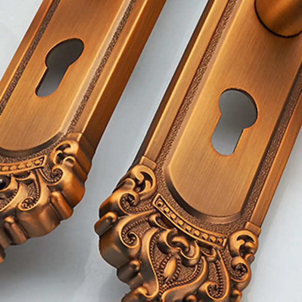 

European Style Door Handle Locks Set Vintage Easy Install Security Lock Anti-theft with 3pcs Keys Interior Door Knobs Bedroom