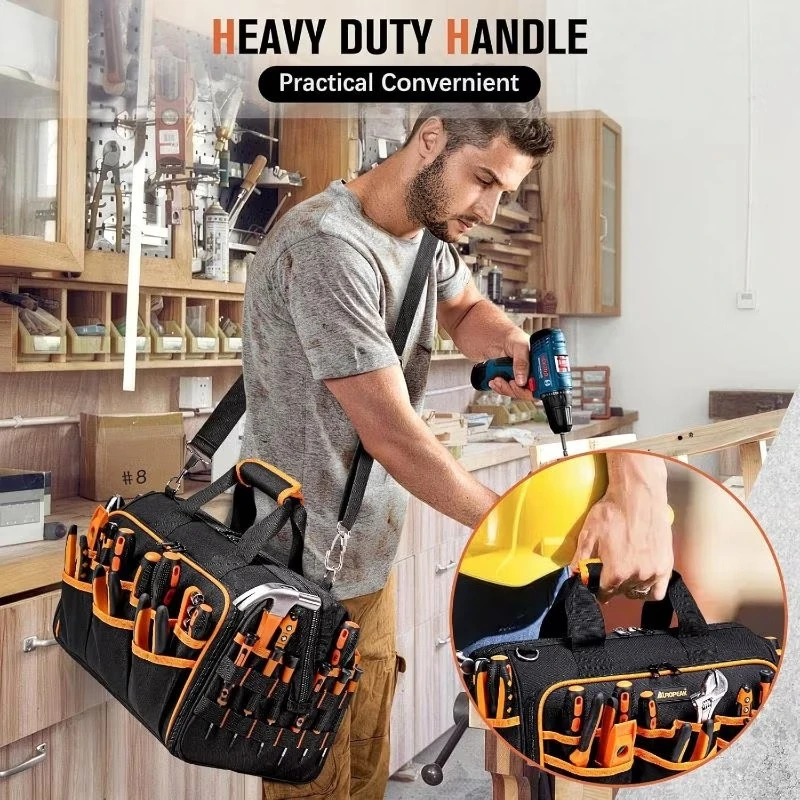 17 Inch Tool Bag Electrician Foldable Toolkit Portable Multifunctional Tools Storage Bags Adjustable Shoulder Straps Toolkits