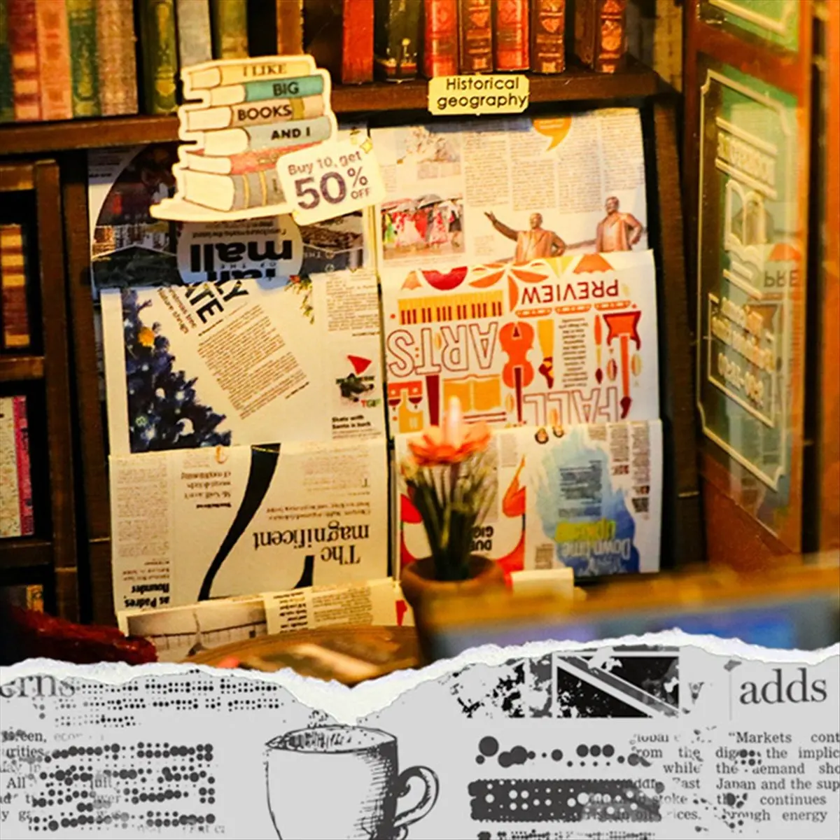 COFA DIY Book Nook Kit 3D Wooden Puzzle Bookshelf Insert Decor DIY MiniDollhouse Model Bookshelf Insert Bookend Building