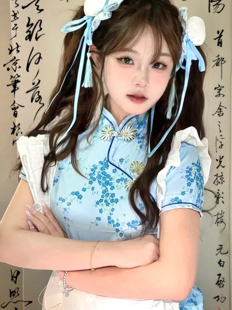 새로운 중국 스타일 드레스 로우린 시사스 코스프레 소프트 걸 메이드 스커트 일상복