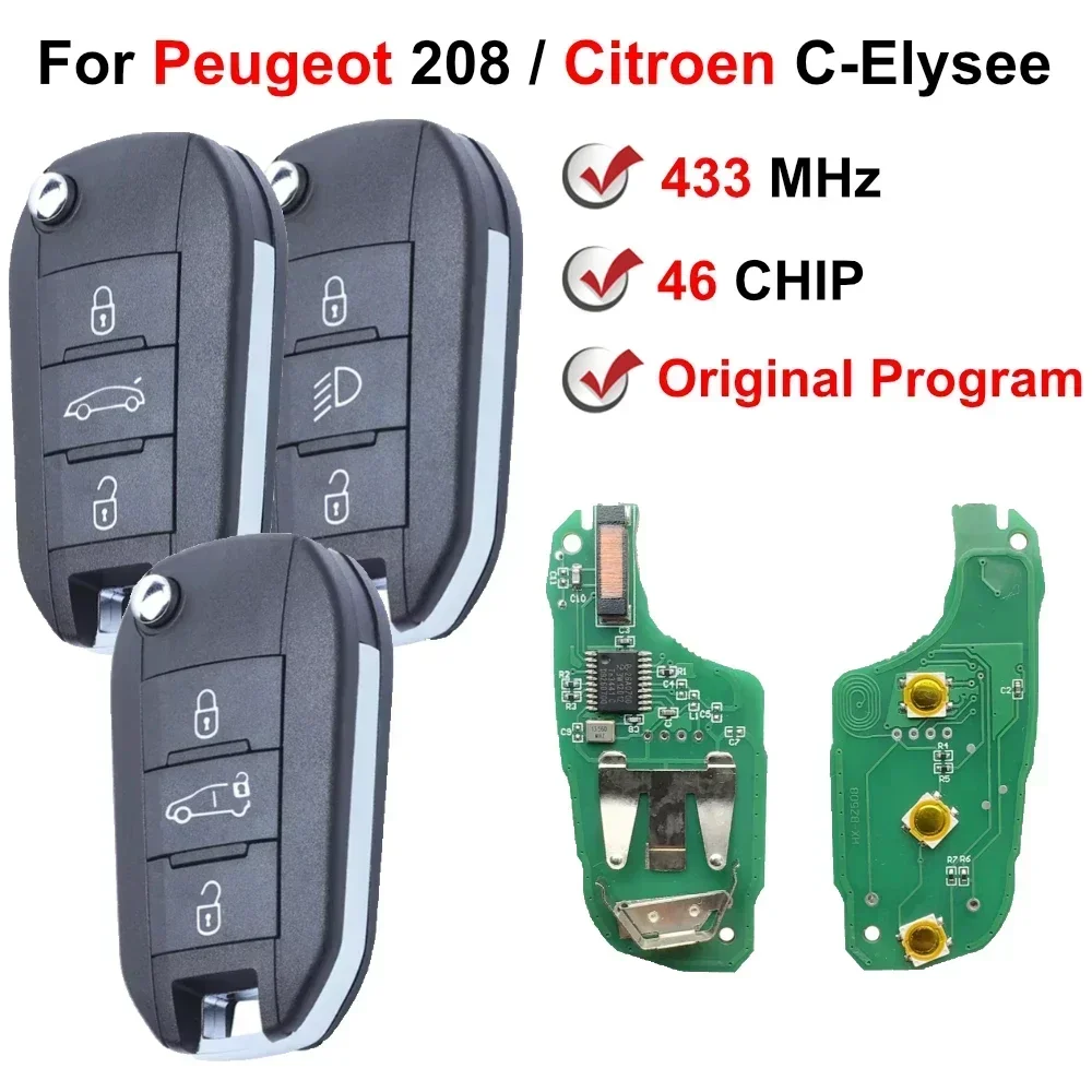 433 MHz HU83 VA2 ID46 Flip Folding Remote Car Key For Peugeot 208 2008 301 308 508 5008 Citroen C-Elysee C4-Cactus