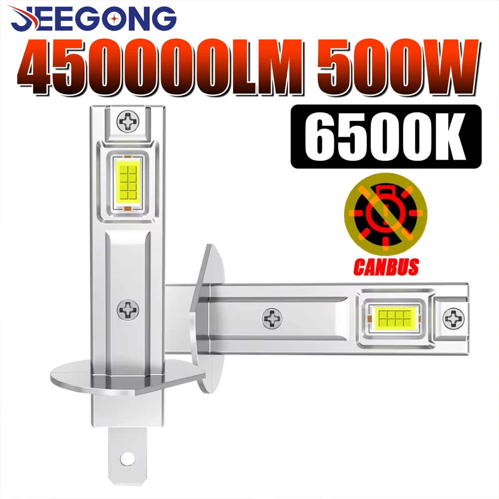 H1 LED Headlight 6500K Cool White 1:1 Halogen Size 450000LM 500W Super Bright Led Car Lights Wireless Fanless Silent Bulb 12V