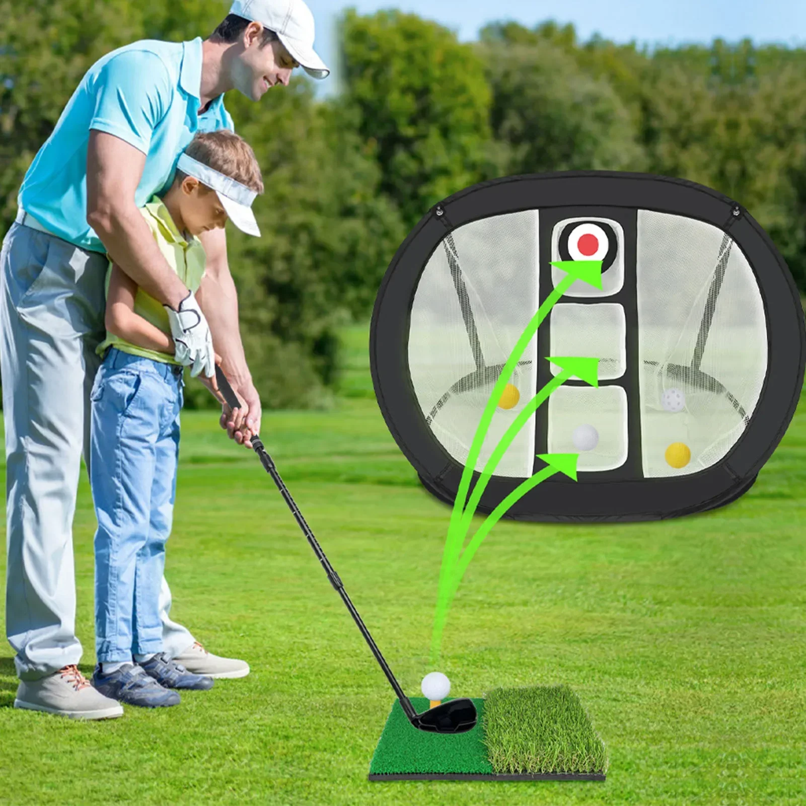 

Club Practice Net All In 1 Home Hitting Aid Net For Backyard Driving Chipping Swing Training With Mat Balls Tee Bag