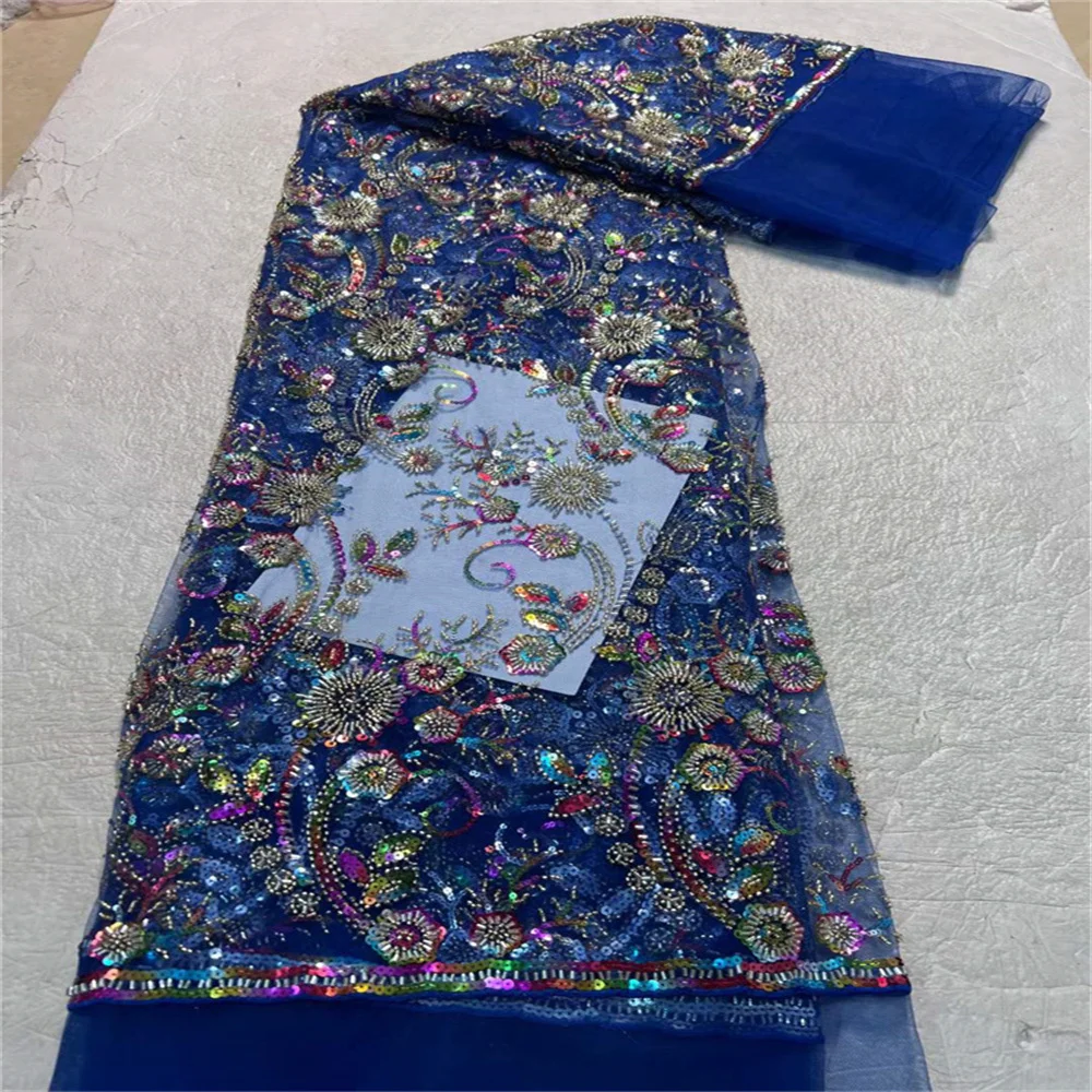 Neue 5 yards Tüll Netz afrikanische Schnürsenkel Stoff Perlen Spitze hochwertige Nigeria Pailletten Stoff für Hochzeit Abendkleid Nähen