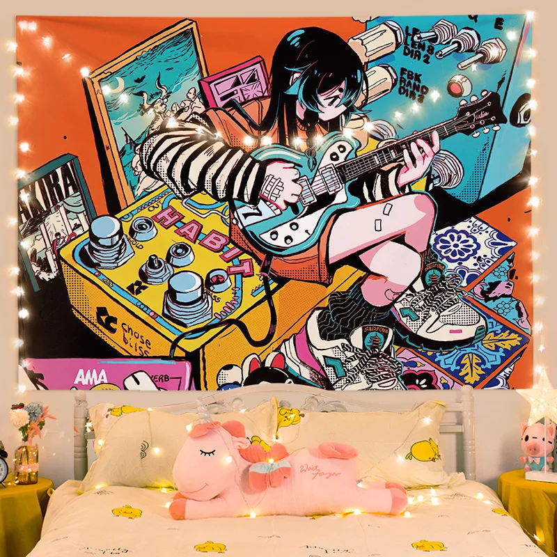 VIKAMA Sekundäre Cyberpunk Anime Tapisserie Ins Wind Spiel Zimmer Atmosphäre Wand Dekoration Tapisserie Hause Dekoration