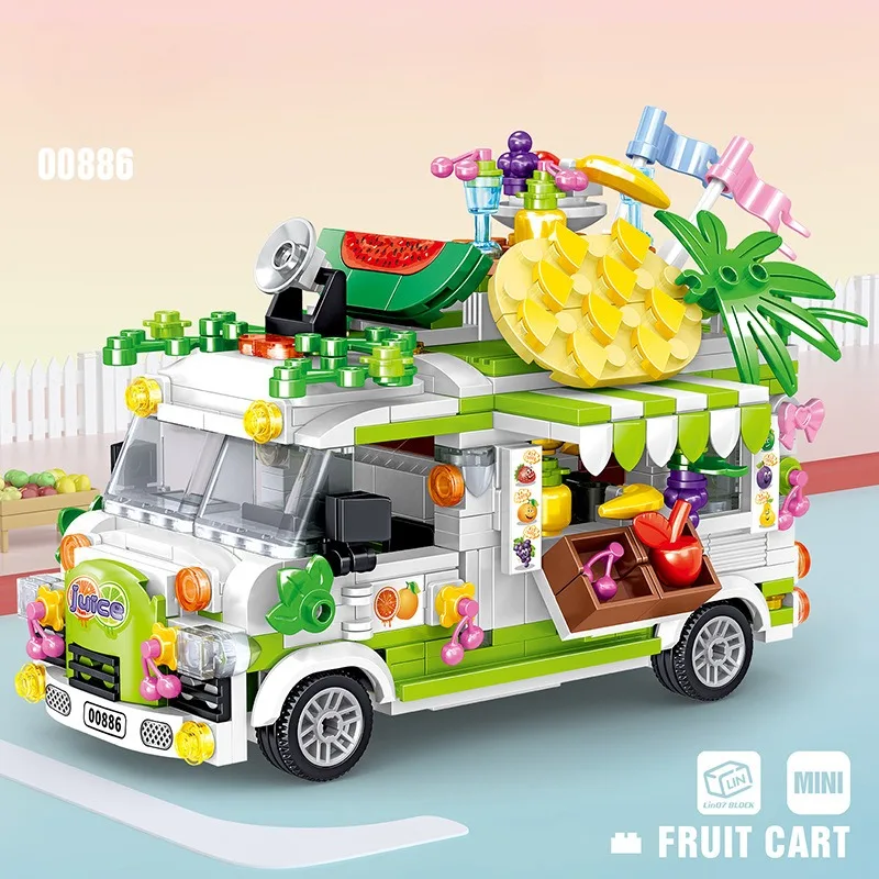 604PCS City Street View Building Blocks Fruit Cart Girl Puzzle Assembly Building Blocks Toys