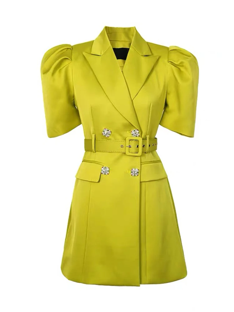 夏エレガントな女性のイブニングショートドレスブレザーフォーマルサテンパフスリーブスリムミニドレスストリート服パーティー Mujer Vestidos