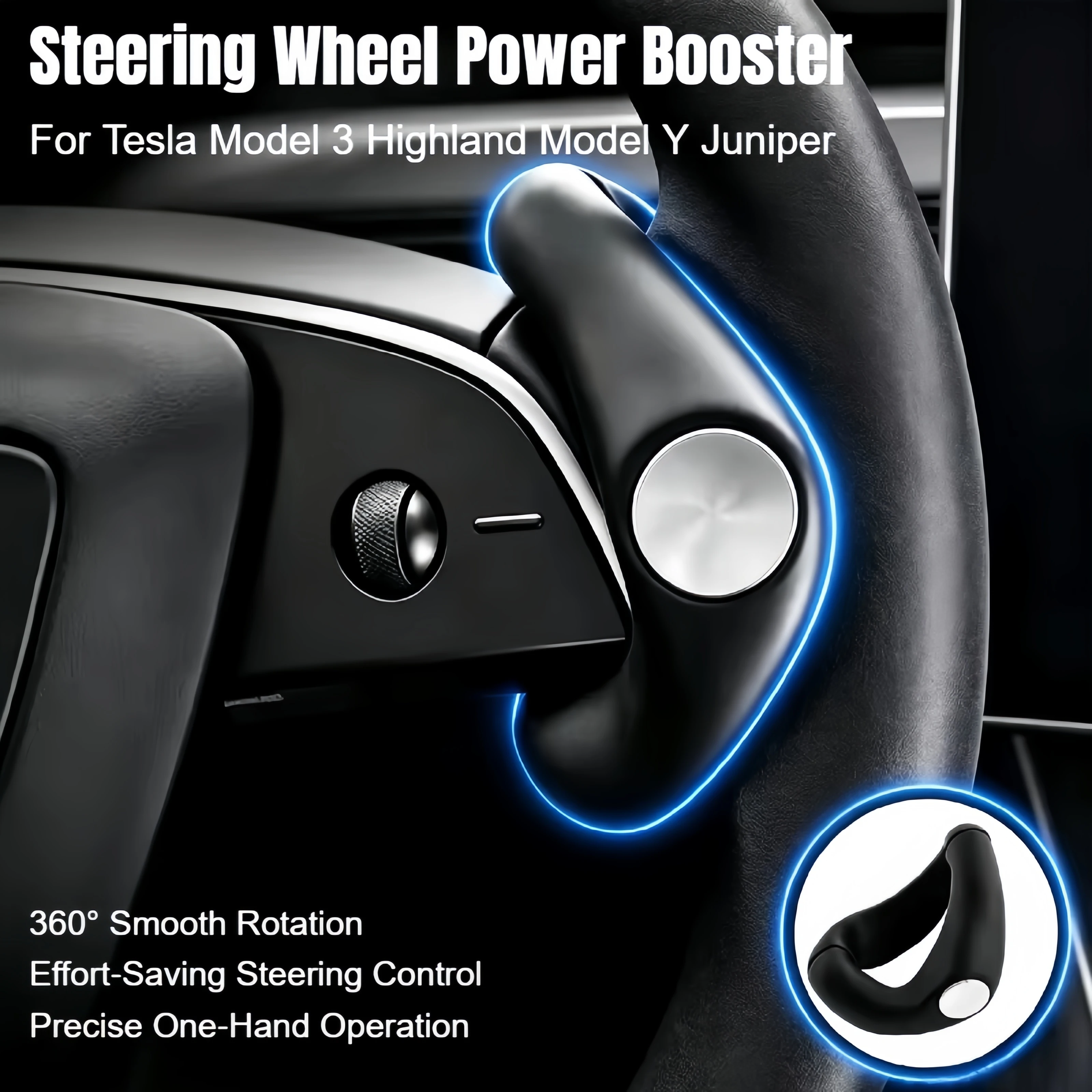 Steering Wheel Spinner Knob for Tesla Model 3 Highland Model Y Juniper 2025‑2026 Power Booster One‑Hand Driving Safety Accessory