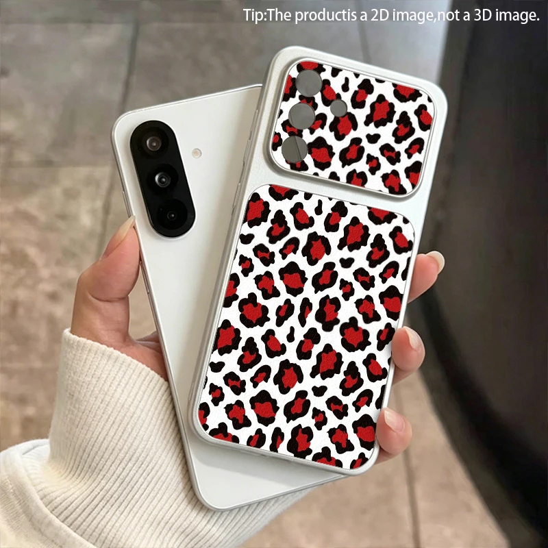 Red Black Leopard Print 2D Artificial Leather Phone Case for Samsung S26 S25 S24 S23 S22 S21 A73 A56 A55 A36 A16 Shockproof