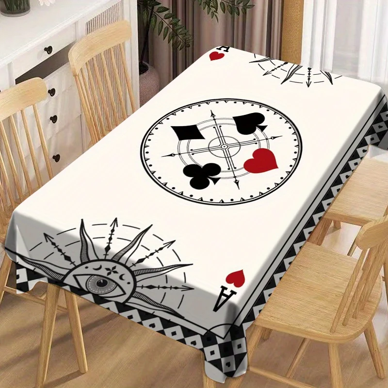 VIKAMA Poker Pattern Tablecloth Jigsaw Game Print Rectangle Fun Tablecloth Easy To Clean Tablecloth Table Decoration
