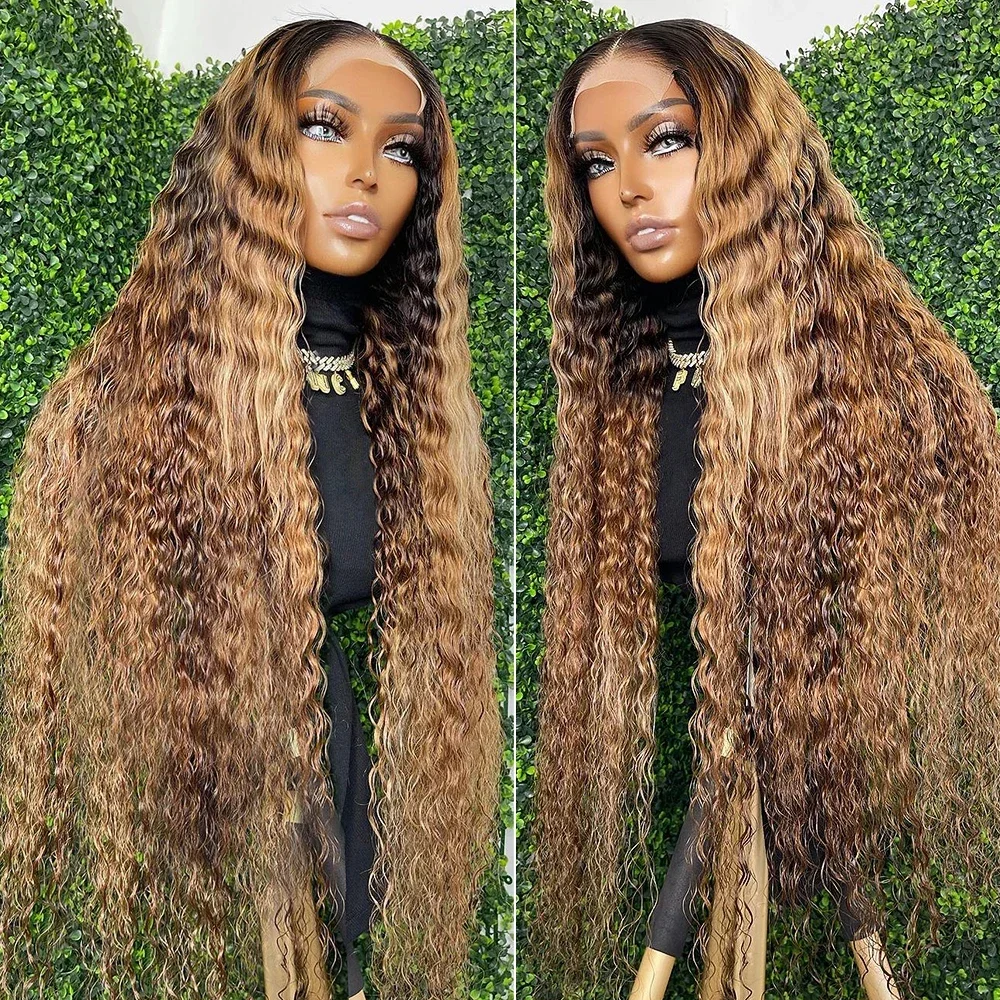 38 inch Pre Plucked 13x4 Deep Wave Lace Frontal Wig 250% Transparent 4/27 Colored Human Hair Wigs For Women Remy Hair