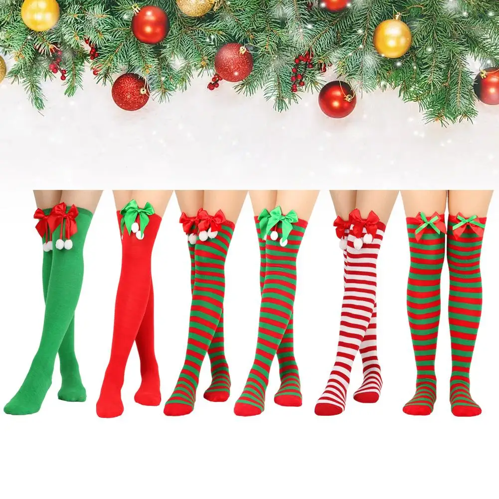 Christmas Ornaments Socks Striped Long Stockings Christmas Decorations High Socks for Girls Striped Knee Socks