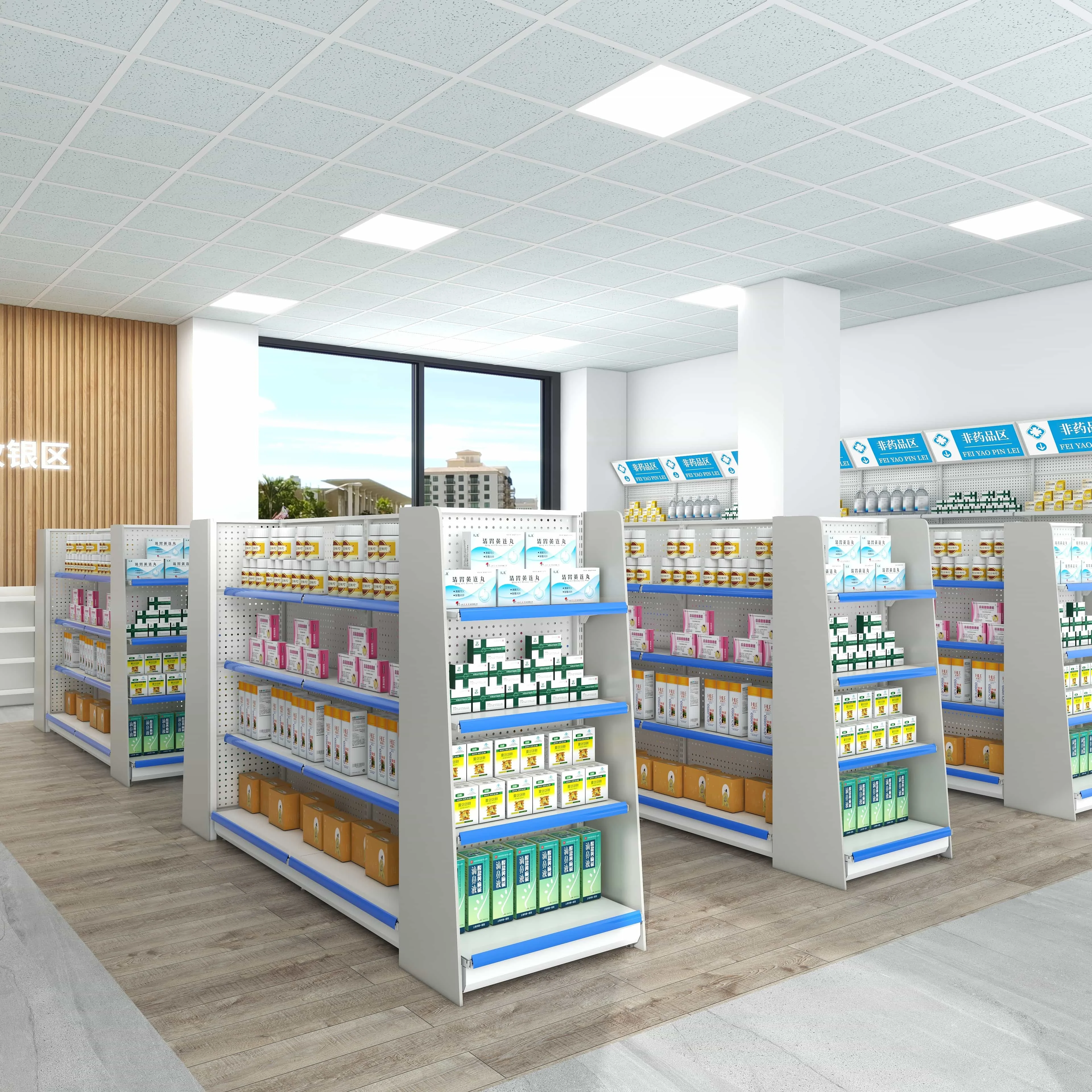 Grocery Shelf Pharmacy Display Rack Mini Store Shelf Gondola Supermarket Shelves White Shop Display Double-Sided Custom